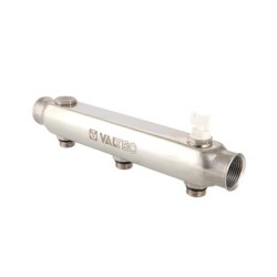 Коллектор из нерж. стали VALTEC, с м-о расст вых. 100мм, 1 1/2"х 3 вых. 3/4" нар.